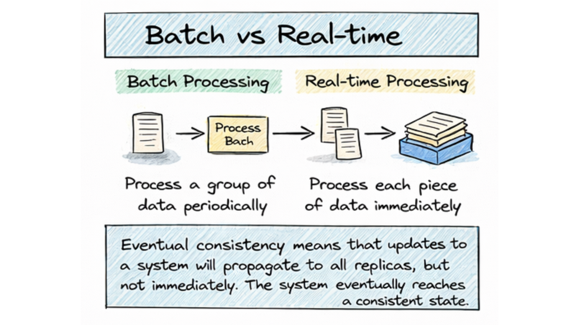 Diagrama: batch (lotes em intervalo) vs tempo real (evento processado na hora) Diagrama: batch (lotes em intervalo) vs tempo real (evento processado na hora)